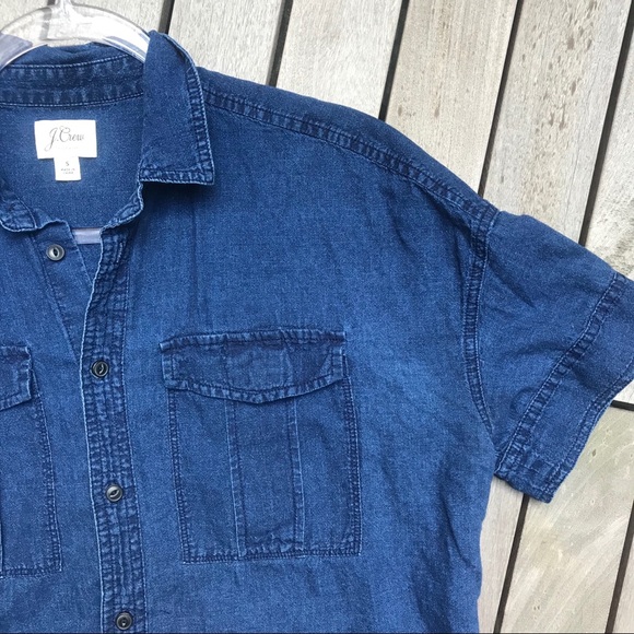 J CREW Dark Blue Denim Short Sleeve Button Down - Picture 4 of 7